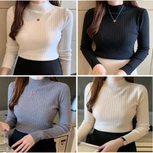 여자봄신상 겨울 스텐다드핏 기본 스웨터 배색 반폴라 골지니트티
