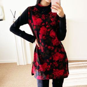 까르죠아 화사한 겨울 플라워 롱 블라우스 A라인 기모 겨울 가을 반 폴라 미시 엄마옷