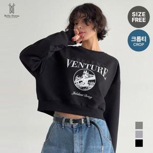 벨라도나 국산 여성 가을 벤처그래픽 크롭 루즈핏 맨투맨 긴팔티셔츠 BLN25_MT47