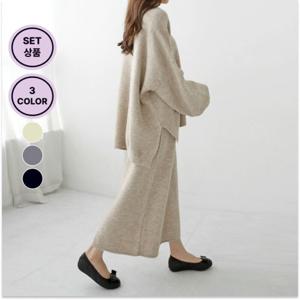 미즈큐즈 / (55-88까지) 라운드넥 니트 스커트 세트 여성 투피스 겨울 가을 빅사이즈