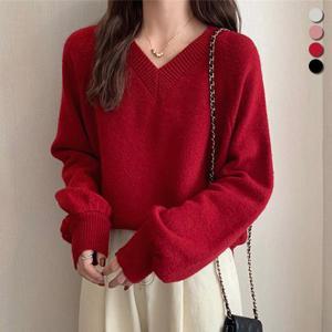 [유니제이] 뉴레더 래글런 브이넥 니트티