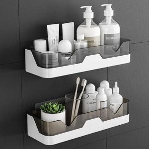 갤러리아_접착식 무타공 화장실 욕실선반 블랙 1개+브라운 1개 세면대선