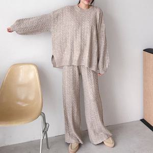 H스타일(SET)타임올꽈라운드바지세트 가을 겨울 여성 긴팔 니트트레이닝복세트 츄리닝셋트 홈웨어
