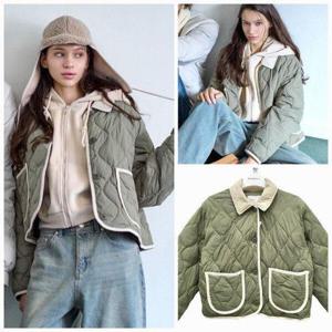 [행텐][모다춘천]여성 코듀로이 카라 퀼팅 경량점퍼_올리브10490-110-813-69_CC