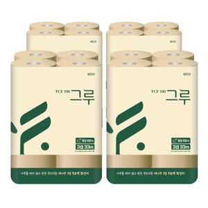 ★대나무100% 먼지날림NO★ 삼정 그루 프리미엄 천연펄프 33M 12롤 4팩(48롤)