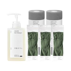 [생활공작소[★적립금 사용o★/집들이 선물 주방set]주방세제 500ml+고무장갑 일반형 3쌍+일회용 수세미2개