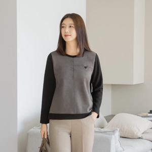 엄마옷 마담4060 D링스웨이드배색티셔츠-QTE2510054-