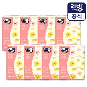 삼정펄프 먼지적은 리빙 소프트 미용티슈 200매 3입x8 (총 24각)/각티슈/갑티슈