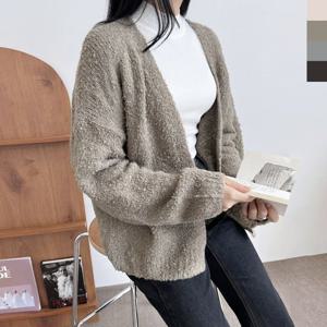 블레오 여성 가을 겨울 루즈핏 부클 데일리 긴팔 니트 가디건