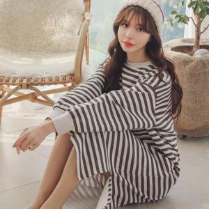 [글램공감]국산 랑가 긴팔 기모 단가라 원피스 여성 홈웨어 이지웨어