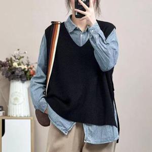 [프리티 글라라]간절기 레이어드 오버핏 조끼 뜨개 니트 베스트 vs-49 (37708190)