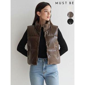 [머스트비]여성 레더 조끼 패딩