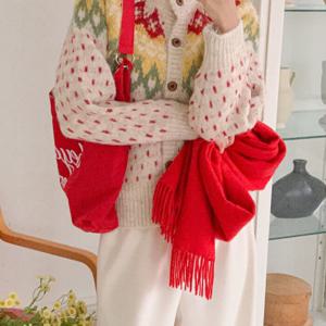 에르디테 / 러블리 크리스마스 배색 패턴 울 니트 가디건 레이어드 코디 3컬러