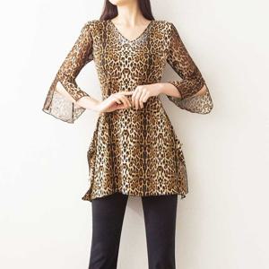 까르죠아 호피 섹시 나팔꽃 소매 롱 블라우스 A라인 빅사이즈 스포츠 댄스복 연습용