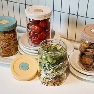 헥사 내열유리 눈금유리병 투톤실리콘캡 4종세트 600ml 샐러드 밀프렙 소분