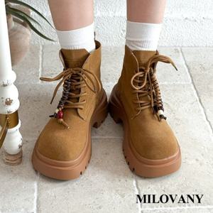 [밀로바니] 와일더 스웨이드 둥근코 레이스업 여성 통굽 쿠션 워커부츠 7cm