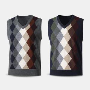 [아즈바이]남성 울 아가일 브이넥 니트 조끼 YNT03 가을 겨울