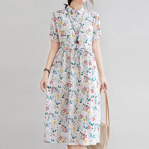 나바바 / NO894 러블리 플라워 패턴 카라 반팔 원피스