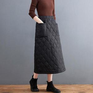 [옷자락] 여자 겨울 방한 누빔 퀄팅 밴딩 롱 패딩 스커트