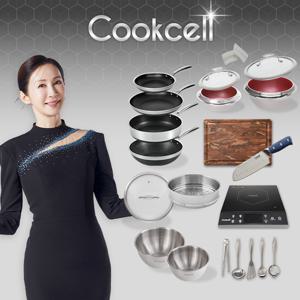 블랙큐브 쿡셀 홀로그램큐브팬+가마솥세트(프라이팬22cm, 프라이팬28cm, 소테팬28cm, 궁중팬28cm)+(레드가마솥16cm/뚜껑, 레드가마솥22cm/뚜껑,+28찜기+28유리뚜껑+키친툴5종)+쿡셀 믹싱볼2종(20cm, 24cm)+쿡셀 인덕션+(사은품)쿡셀 다마스커스 산도쿠나이프, 쿡셀 엔드그레인 티크도마