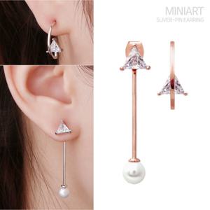 925 은침 루나 큐빅 진주 귀걸이 실버핀 롱 언발 드롭 이어링 AE139_AE140