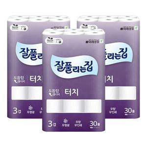 잘풀리는집 터치 3겹 30롤 휴지x3개 (WBCC755)