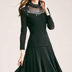 까르죠아 슬림 반짝이 폴라 댄스 블라우스 스포츠 댄스복 여성 라인 라틴 사교 줌바