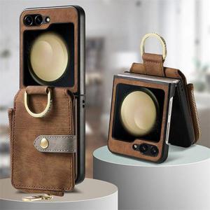 갤럭시Z 플립7 케이스/F766 쥬얼리 D링 빈티지 지퍼 지갑 가죽케이스