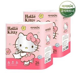 헬로키티 핑크소프트 천연펄프 화장지 (30M 24롤x2팩) 총48롤