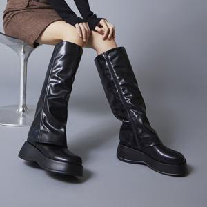 ★홈앤특가★[엘칸토] 정상가199,000원 여성 통굽 폴드오버 롱부츠 6cm LCWL33M44V