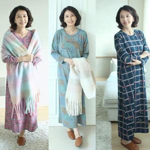 [쉬즈마담]H8545 따뜻해 꽃송이 벨트체크 롱 홈웨어 엄마옷 잠옷