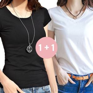 [1+1] 클래식 반팔티셔츠 원플러스원 데일리 깔끔한 무지 브이넥 라운드넥 기본티