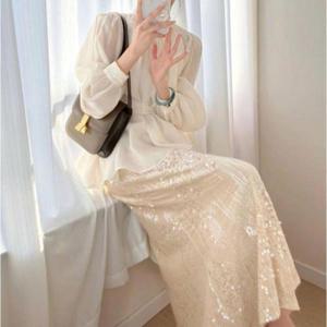 스팽글 반짝이 밴딩 롱스커트 G126599