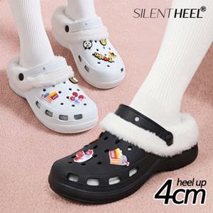 여성 겨울 EVA 털 안감 클로그 샌들 슬리퍼 여자 학생 방한화 고무 신발 쿠션 통굽 4cm 키높이화 PS013