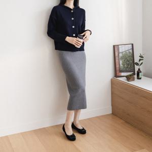 룰루제이 / 심플 H라인 밴딩 골지 롱 니트 스커트