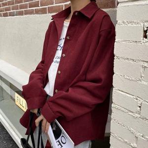 여성 골덴 긴팔 셔츠 레드 기본 카라 가벼운 아우터 (WB0A935)