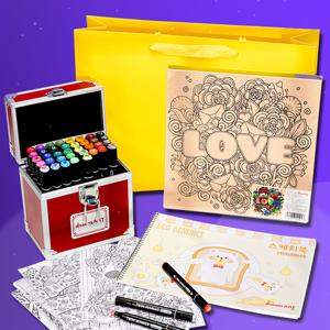 어린이날 초등 유치원 유아 올인원 선물 패키지C 마카펜세트 40색+우드캔버스+스케치북+컬러링10매+쇼핑백