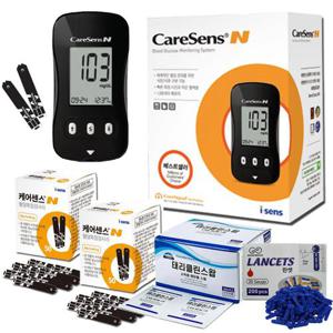 케어센스N 혈당측정기+혈당시험지 110매+채혈침200개+알콜솜100매 당뇨 측정 소모성 재료