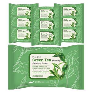 (10개)푸드어홀릭 딥클린 그린티(녹차) 수딩 클렌징 티슈 30매 /휴대용 촉촉한 딥클렌징