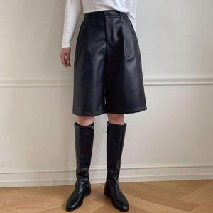 [유야]뒷밴딩 레자 가죽 버뮤다 팬츠 레더 반바지 -PN0645H- 여성 가을 겨울