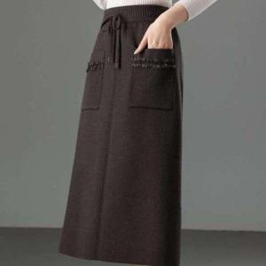[애슬릿] 니트 스커트 밴딩 A라인 겨울 롱 치마 미시 마담