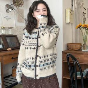 [프리티 글라라]노르딕  라운드 배색 카디건 버튼 니트 가디건 wg-09 (40171732)