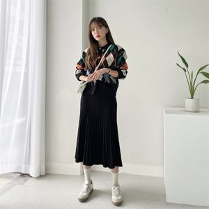 [토마토팩토리][자체제작]여성용 플리츠 밴딩 니트치마 롱 스커트