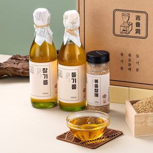 [더싱싱] HACCP 저온압착 참기름 350ml +들기름 350ml+깨100g 선물세트(3구)