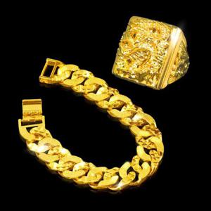 [지와이] 2종세트 팔찌 반지 남자 18k 도금 노블레스 승천 변색없는 싱크로율 24k 볼드 할로우