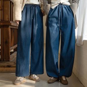 트렌디 포인트 융기모 스트링 3기장 밴딩데님진