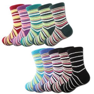 에이치투 국산 여성용 고급형 컬러 줄무늬 탁텔 수면양말 장목 5켤레