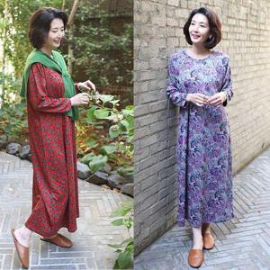 [쉬즈마담]H8547 겨울 오렌지꽃,페이즐 홈웨어 할머니 원피스 잠옷