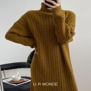 [유아몽드]꽤배기 니트 롱 원피스 터틀넥 목폴라 스웨터 겨울 가