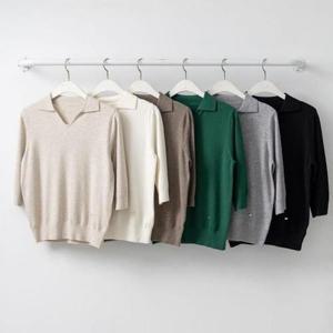 [다잇템][다잇템] 여자 FW 브이 펜던트 칠부 카라티 민무늬 부드러운 니트_22888076_588872